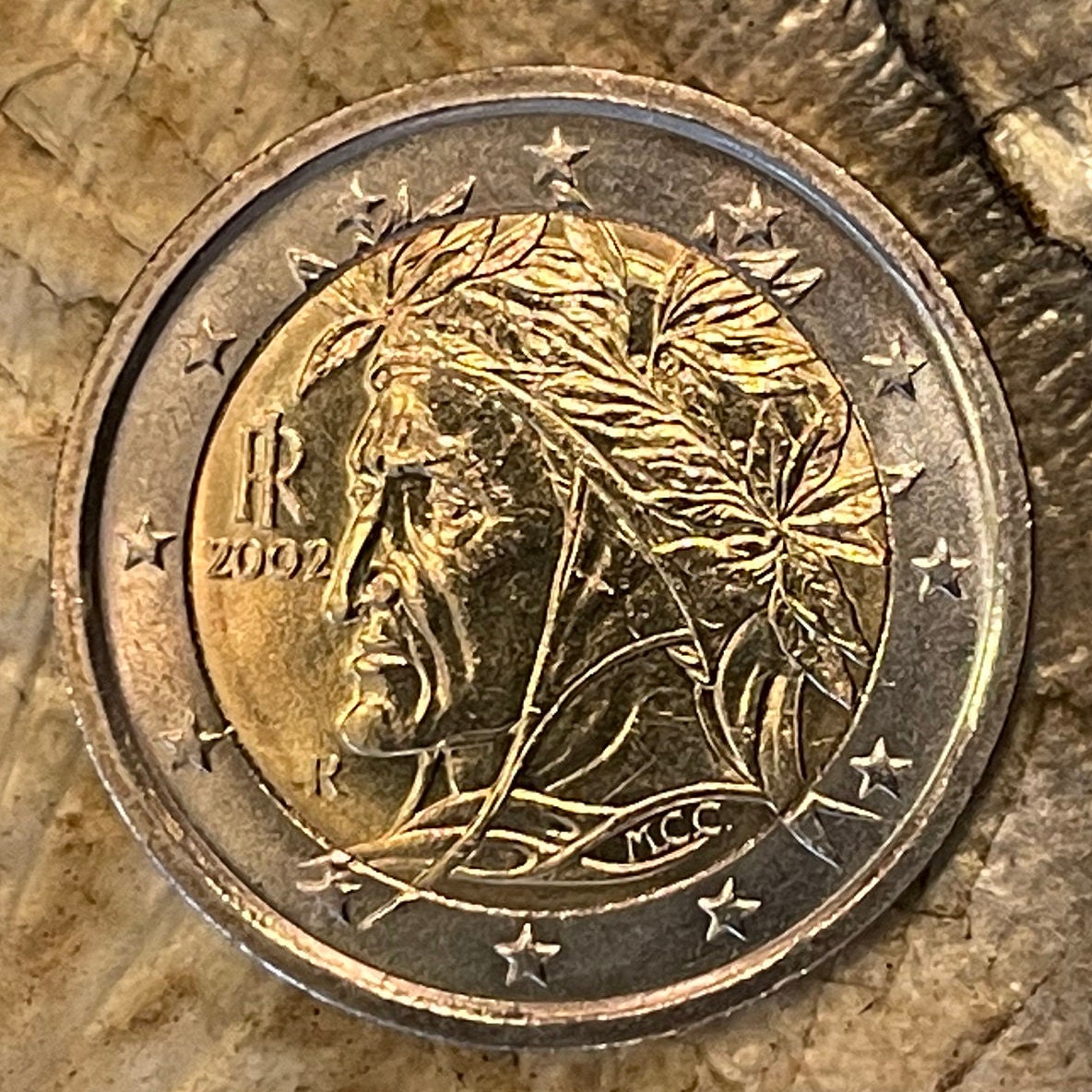 Poet Dante Alighieri 2 Euro Italy Authentic Coin Money for Jewelry and Craft Making (Divine Comedy) (Bimetallic)