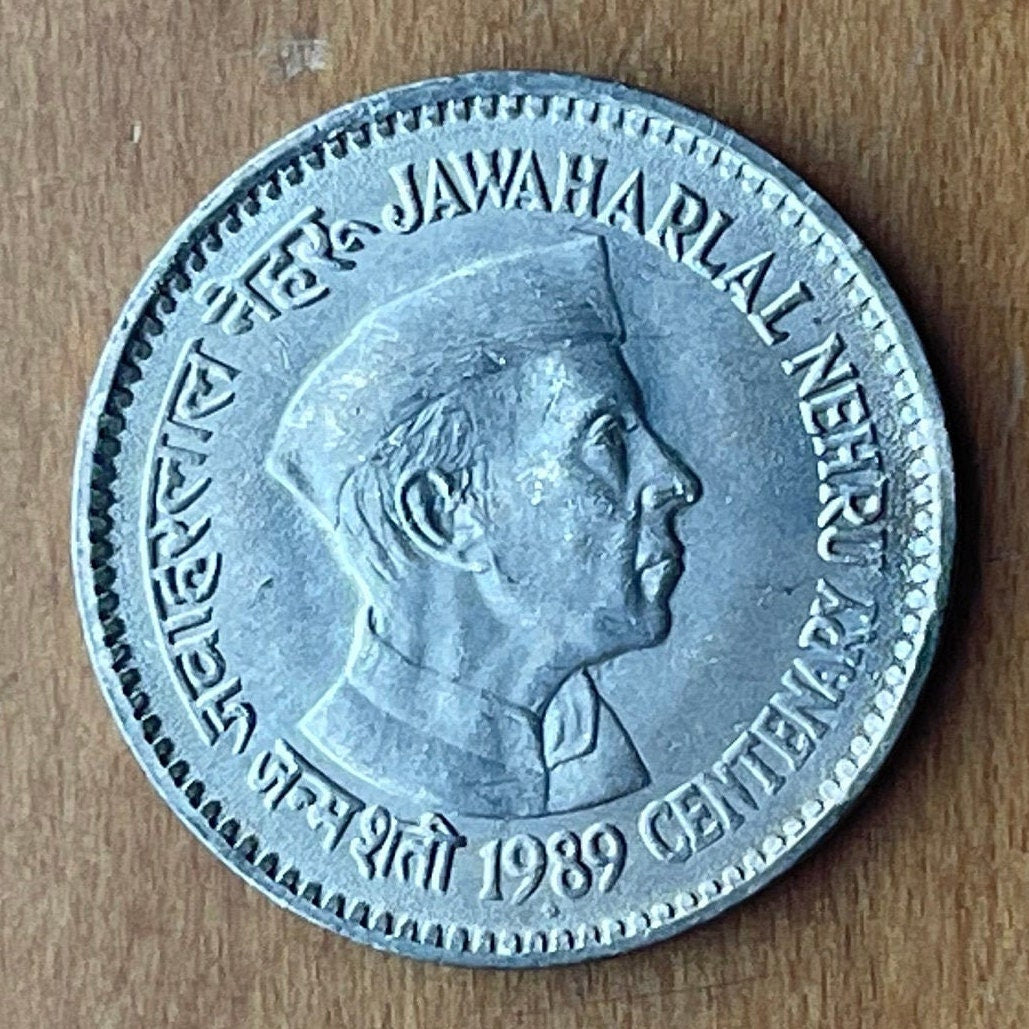 Jawaharlal Nehru & Ashoka Lion Capitol 1 Rupee Authentic Coin Money for Jewelry and Craft Making (1989) (Centenary)