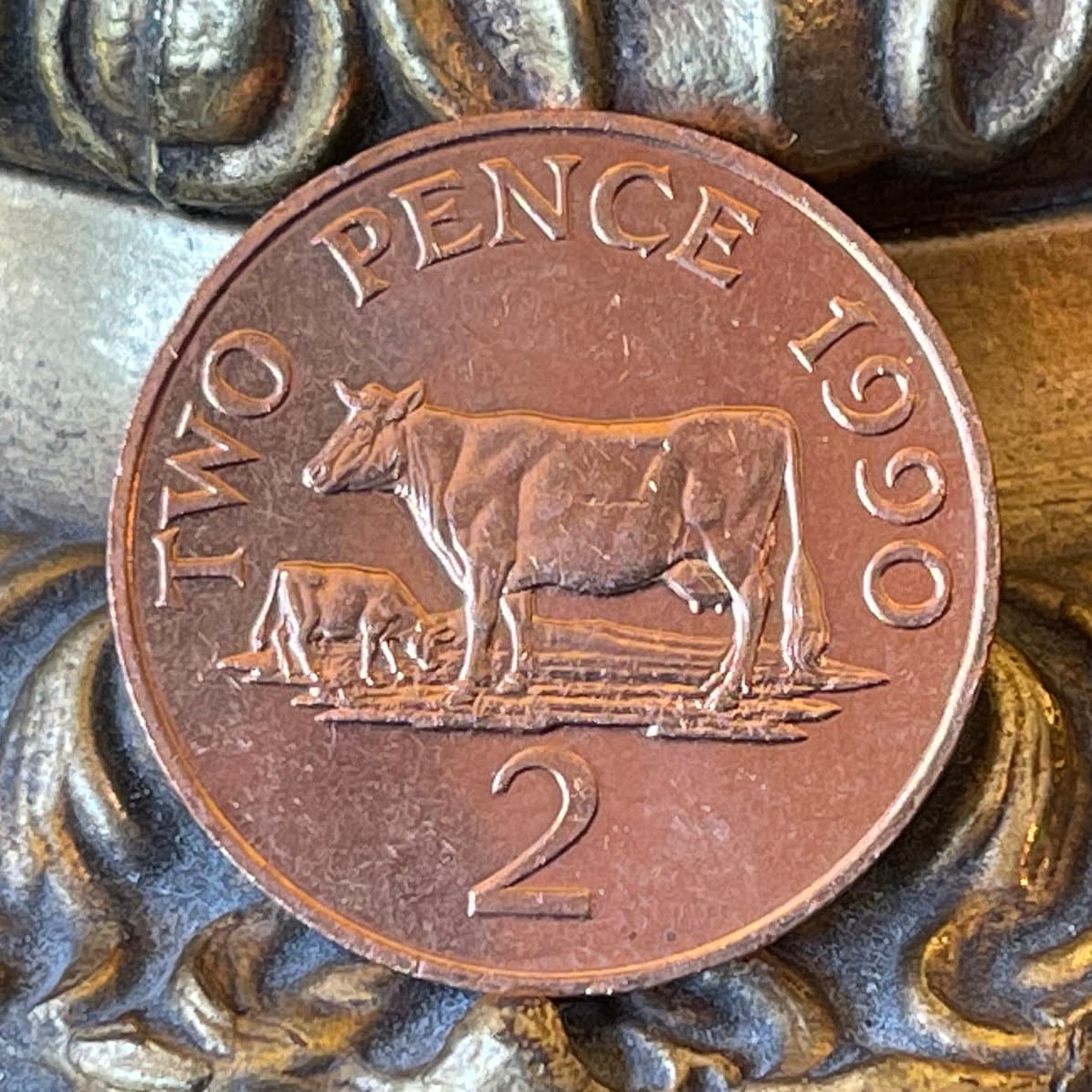 Guernsey Cows 2 Pence Bailiwick of Guernsey Authentic Coin Money for Jewelry and Craft Making