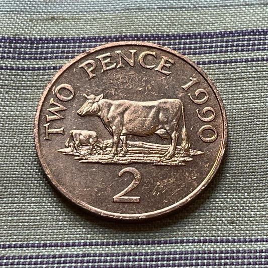 Guernsey Cows 2 Pence Bailiwick of Guernsey Authentic Coin Money for Jewelry and Craft Making