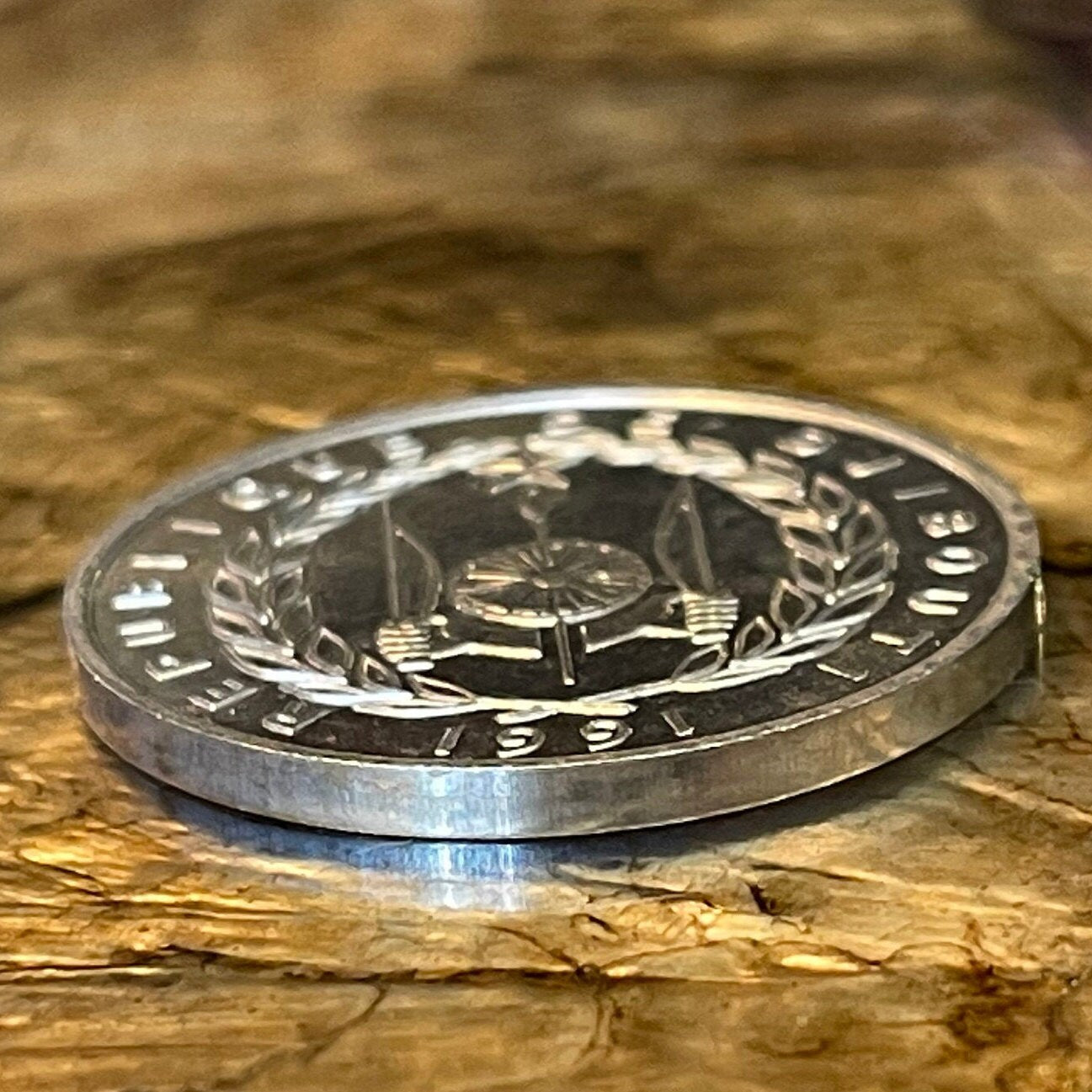 Nile Lechwe Antelope & Jile Daggers of Afar and Issa Tribes 5 Francs Djibouti Authentic Coin Money for Jewelry (Unity Equality Peace)