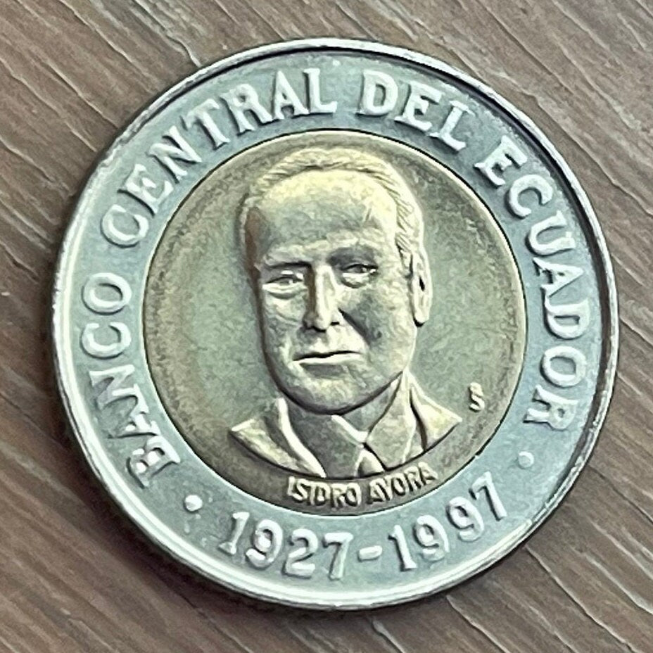 Doctor Isidro Ayora President of Ecuador Bi-Metallic 500 Sucres Authentic Coin Money for Jewelry and Craft-Making