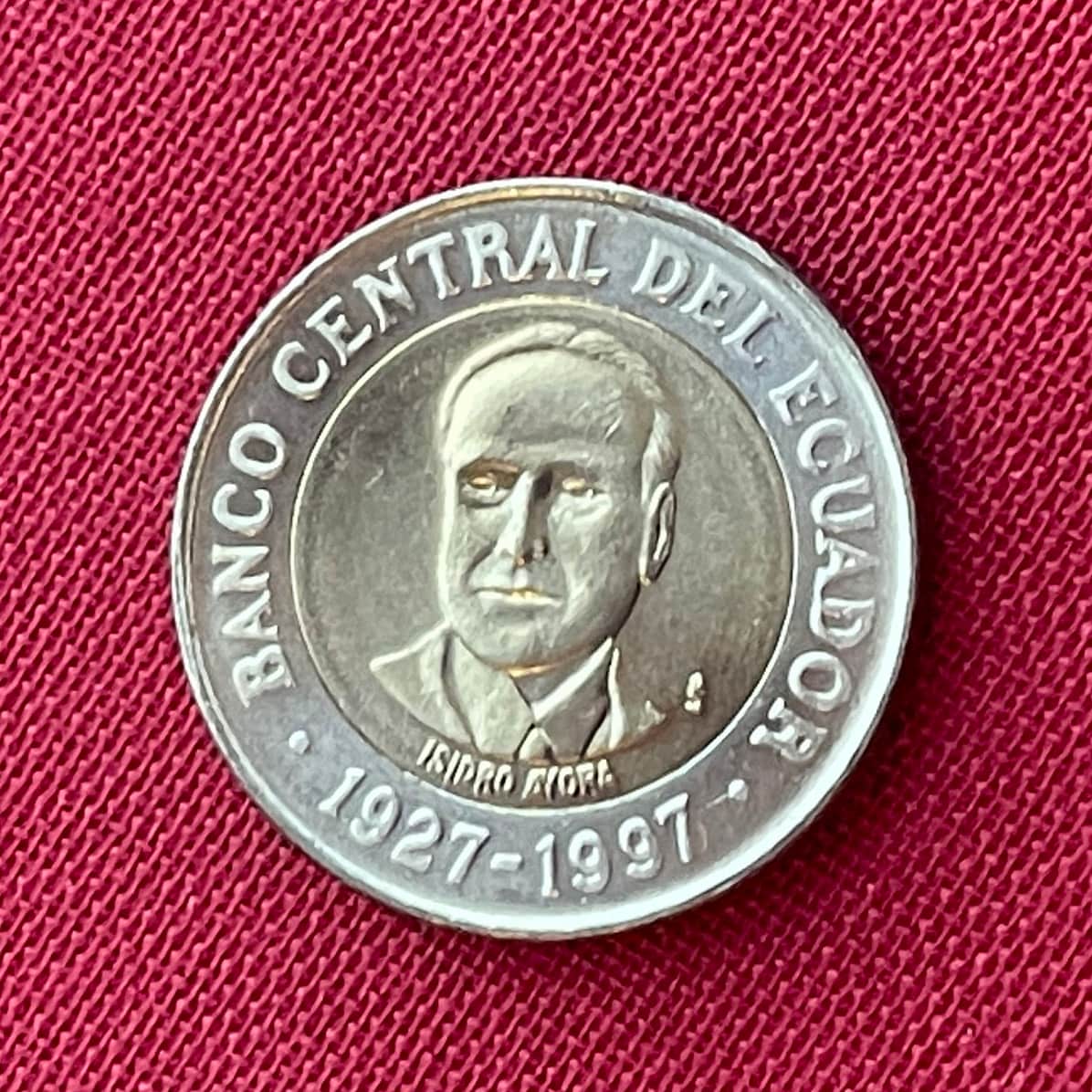 Doctor Isidro Ayora President of Ecuador Bi-Metallic 500 Sucres Authentic Coin Money for Jewelry and Craft-Making