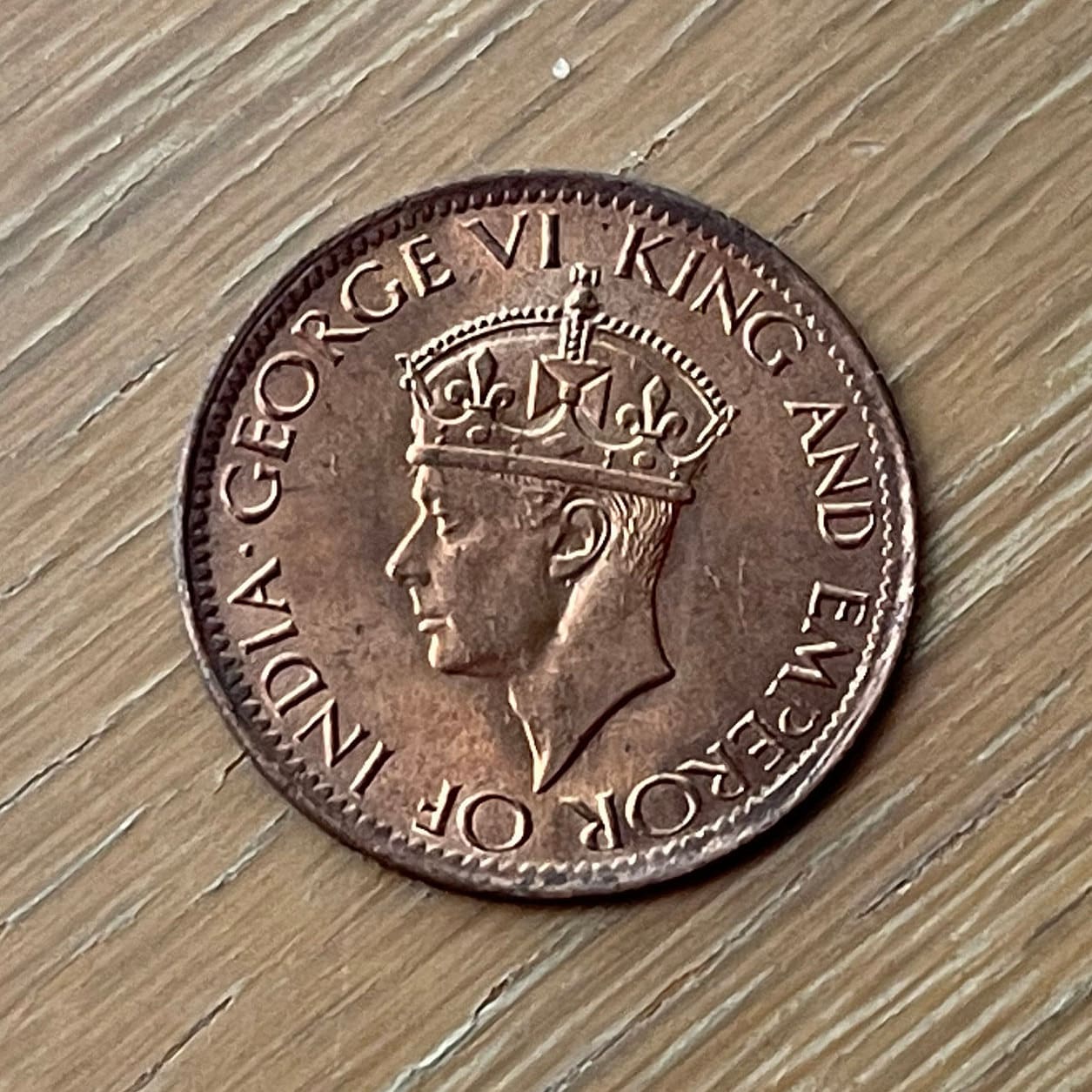 Cabbage Palm & King George VI 1 Cent Ceylon Authentic Coin Money for Jewelry and Craft Making (Sri Lanka) (Palmetto) (Emperor of India)
