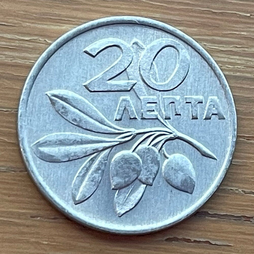 Olive Branch & Phoenix 20 Lepta Greece Authentic Coin Money for Jewelry and Craft Making (1973)