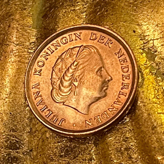 Queen Juliana 1 Cent Netherlands Authentic Coin Money for Jewelry and Craft Making (Staff of Mercury)