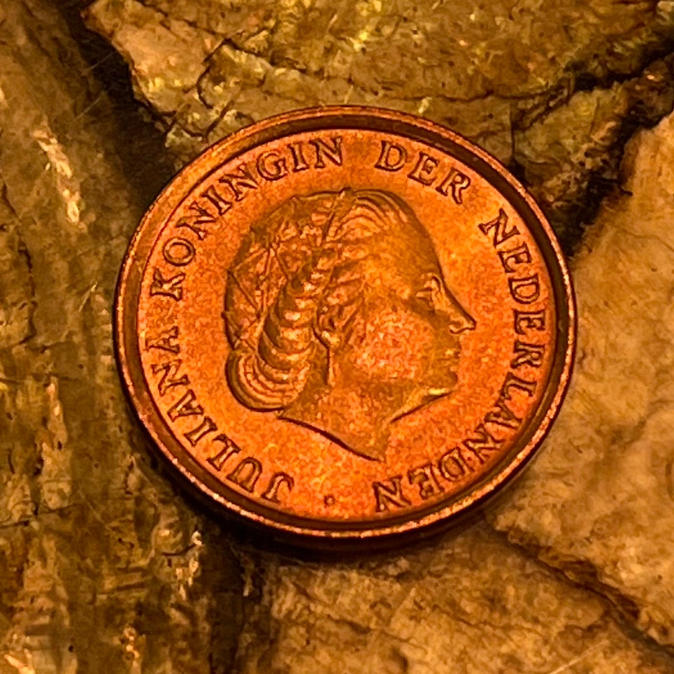Queen Juliana 1 Cent Netherlands Authentic Coin Money for Jewelry and Craft Making (Staff of Mercury)