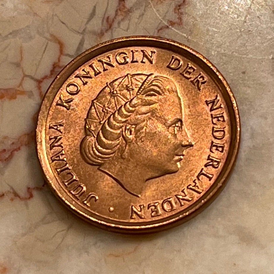 Queen Juliana 1 Cent Netherlands Authentic Coin Money for Jewelry and Craft Making (Staff of Mercury)