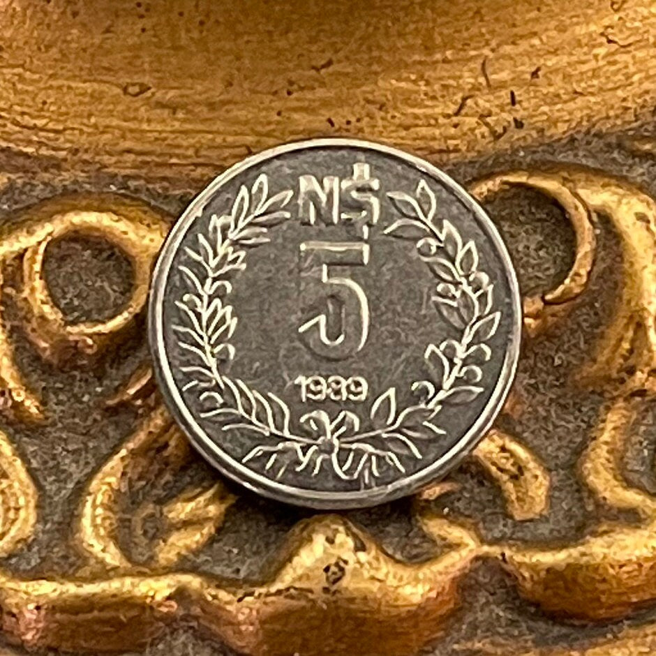 Sun of May 5 Pesos Uruguay Authentic Coin Money for Jewelry and Craft Making (Sol Invictus) (Inti) (Inca God)