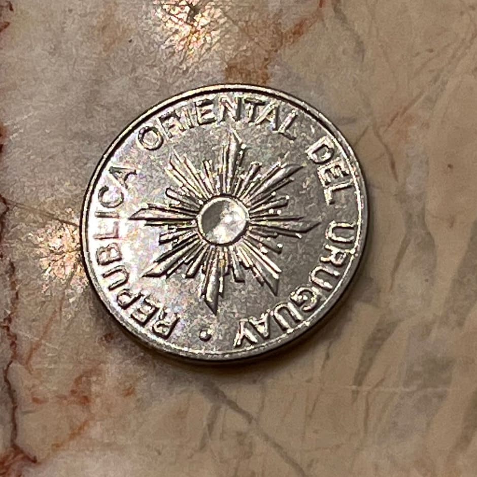 Sun of May 5 Pesos Uruguay Authentic Coin Money for Jewelry and Craft Making (Sol Invictus) (Inti) (Inca God)