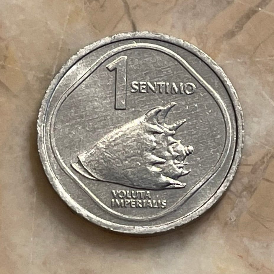 Imperial Volute Shell & Lapulapu 1 Sentimo Philippines Authentic Coin Money for Jewelry and Craft Making (Giant Seashell) (Freedom Fighter)