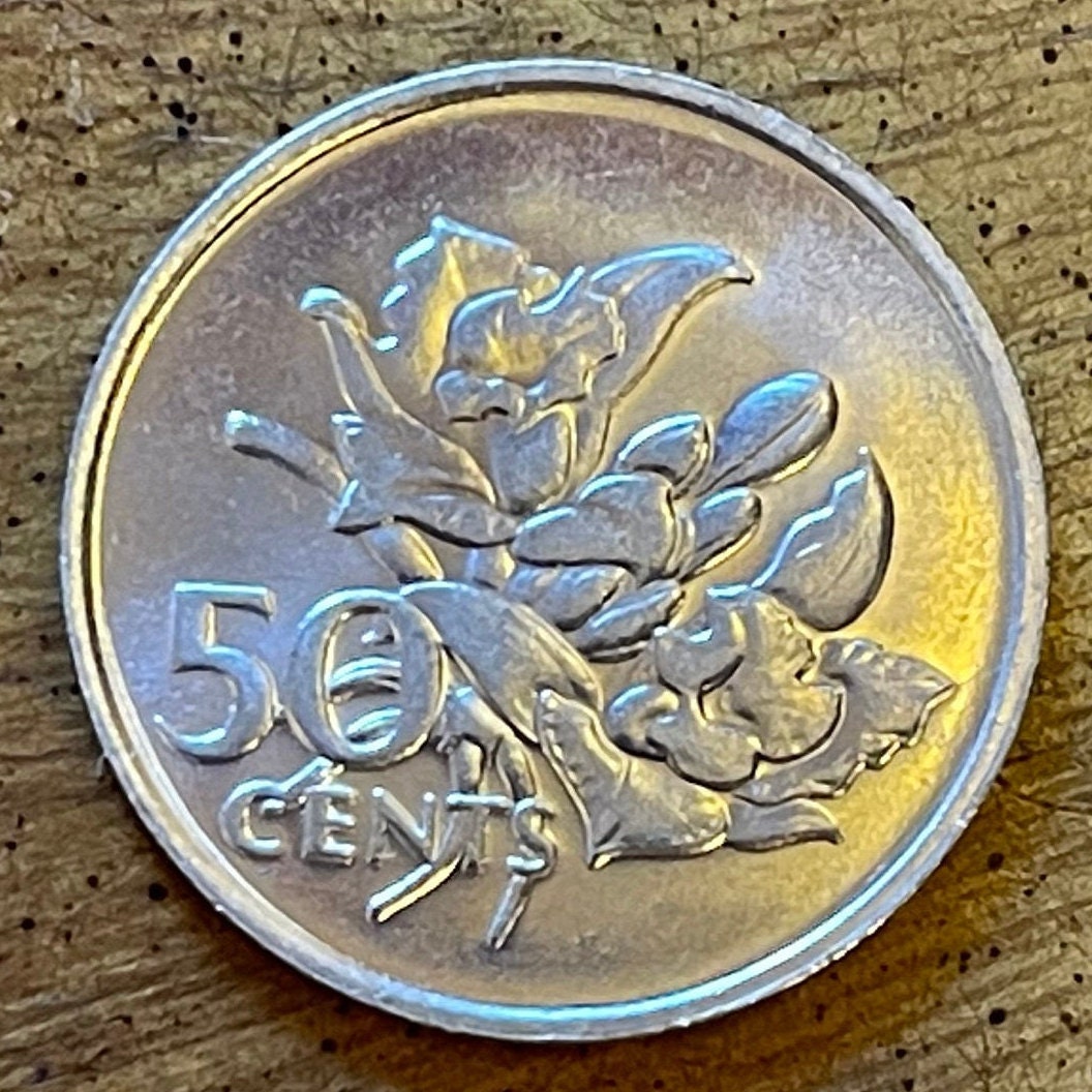 Vanilla Orchid 50 Cents Seychelles Authentic Coin Money for Jewelry and Crafts Making (1977)
