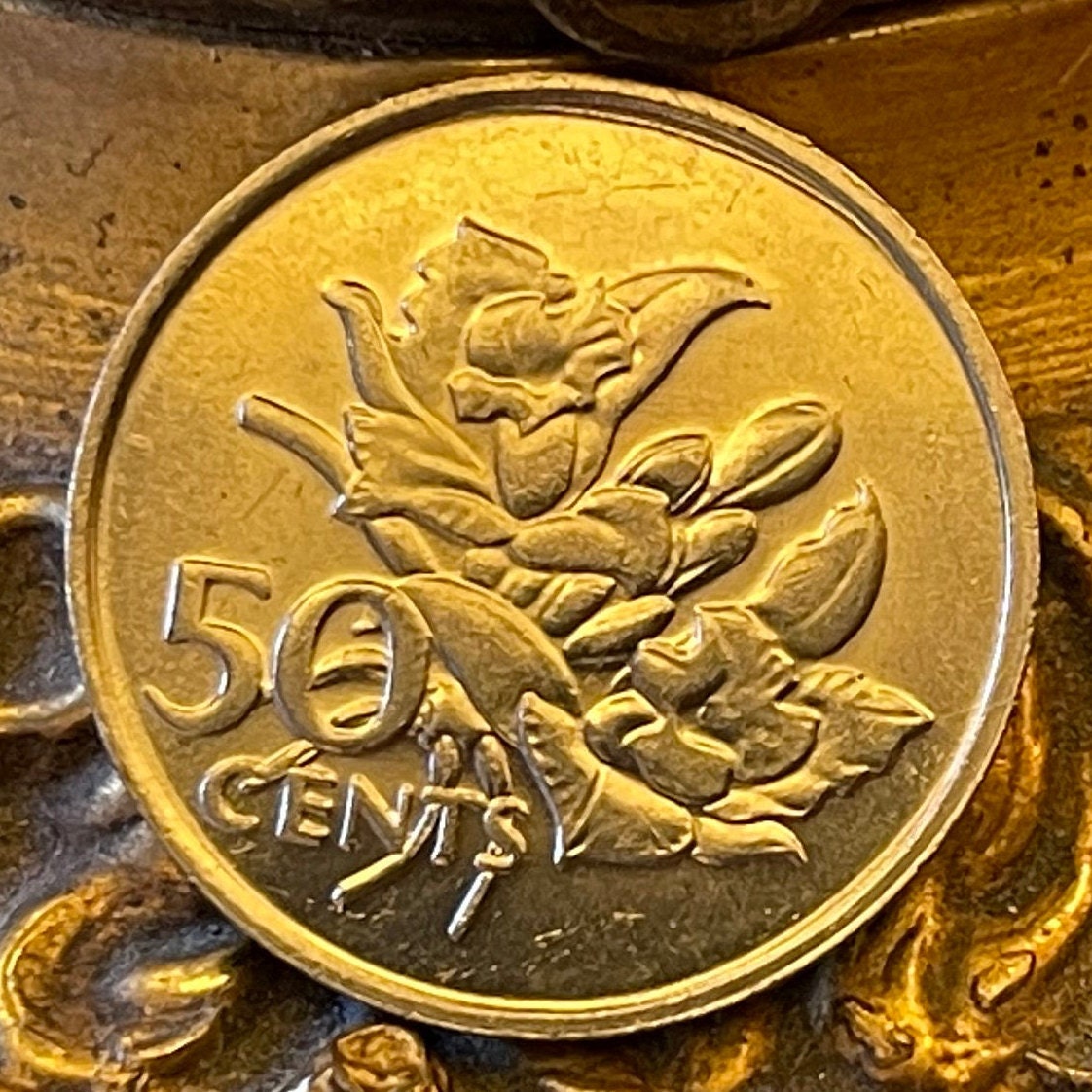 Vanilla Orchid 50 Cents Seychelles Authentic Coin Money for Jewelry and Crafts Making (1977)