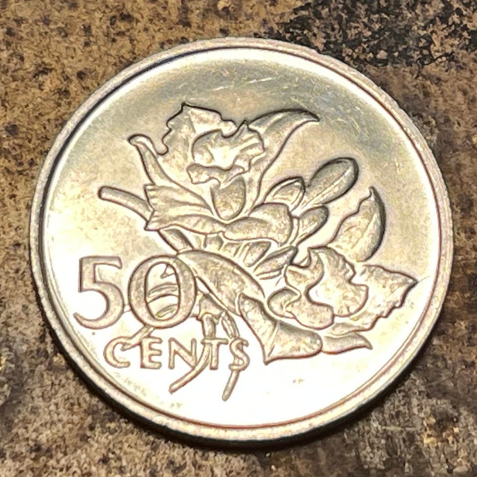 Vanilla Orchid 50 Cents Seychelles Authentic Coin Money for Jewelry and Crafts Making (1977)