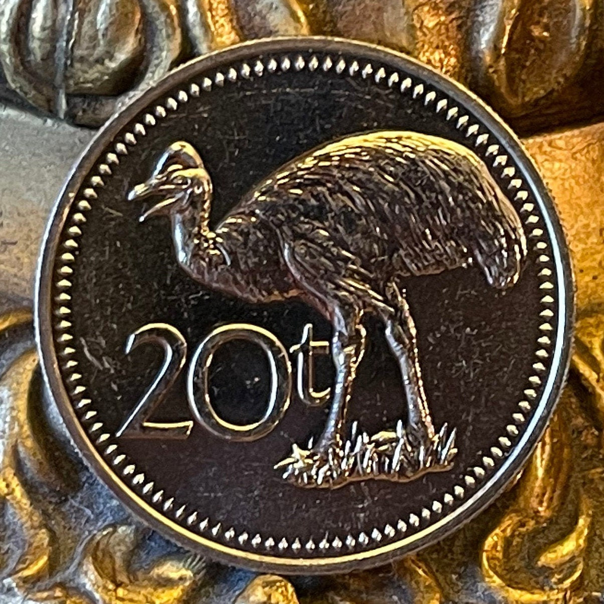 Bird of Paradise & Dwarf Cassowary 20 Toea Papua New Guinea Authentic Coin Money for Jewelry and Craft Making