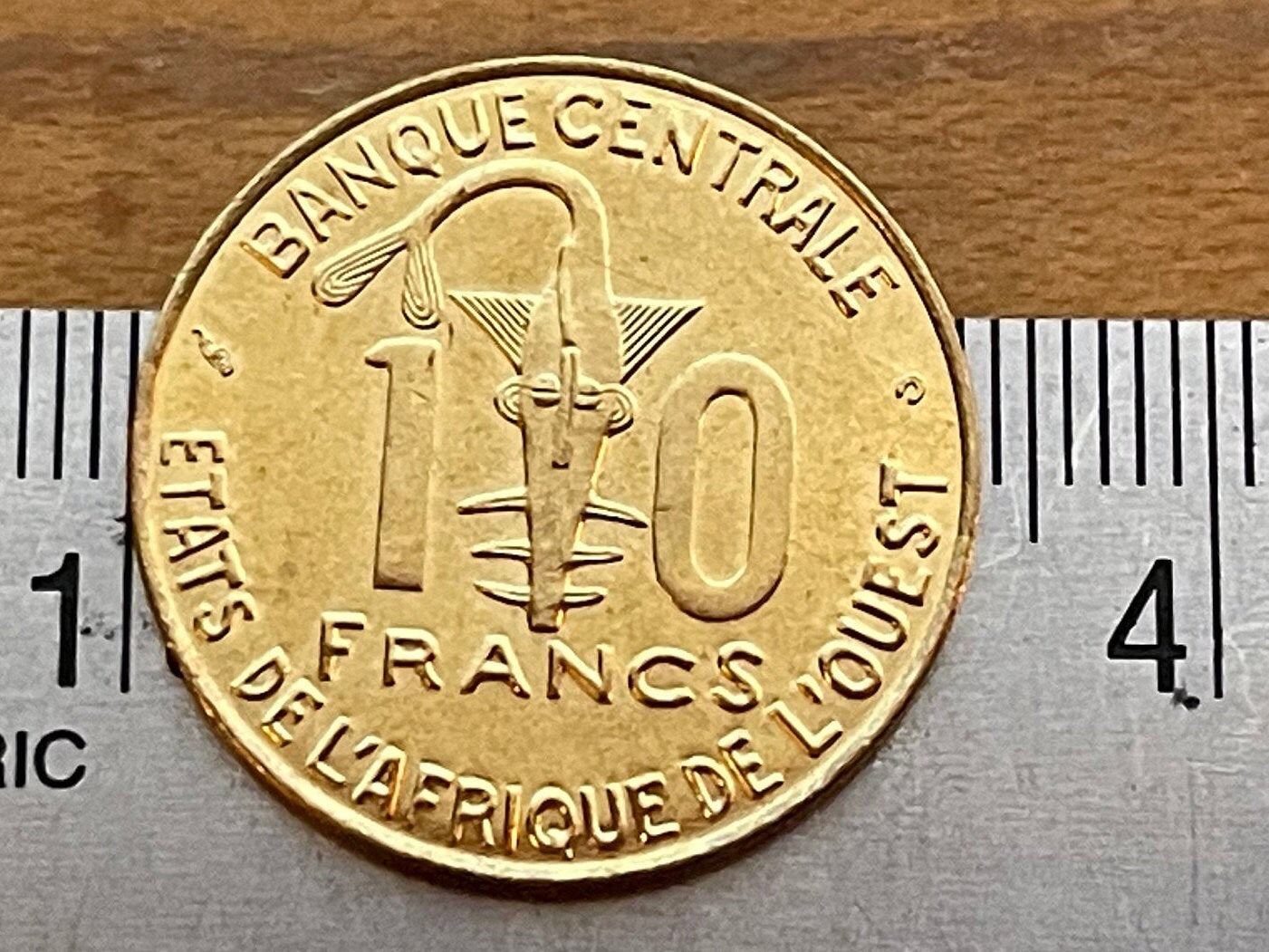 Human Right to Water: Women at Hand-Pump Well & Akan Sawfish Goldweight 10 CFA Francs West African States Authentic Coin Money for Jewelry