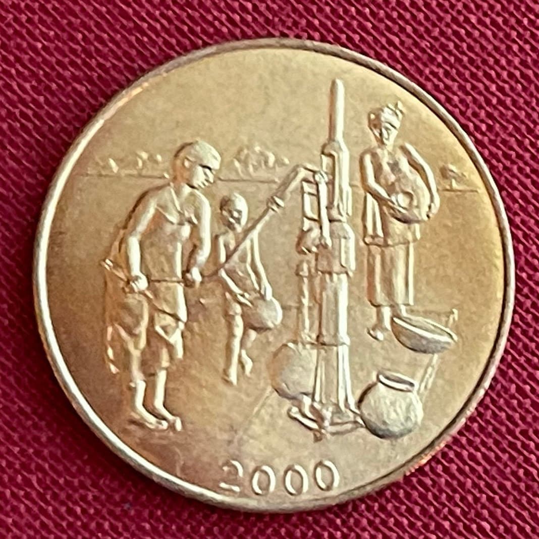 Akan Sawfish Goldweight & Human Right to Water: Women at Hand-Pump Well 10 CFA Francs West African States Authentic Coin Money for Jewelry