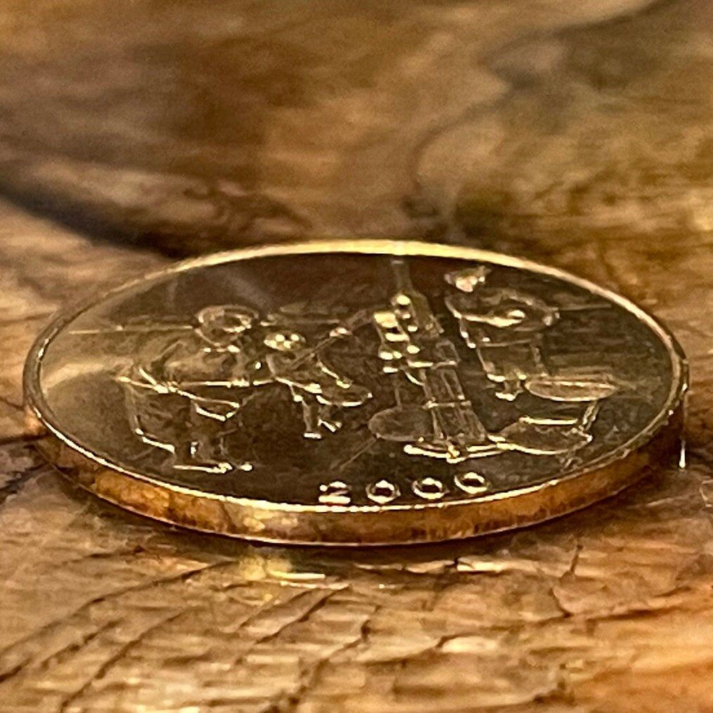 Human Right to Water: Women at Hand-Pump Well & Akan Sawfish Goldweight 10 CFA Francs West African States Authentic Coin Money for Jewelry