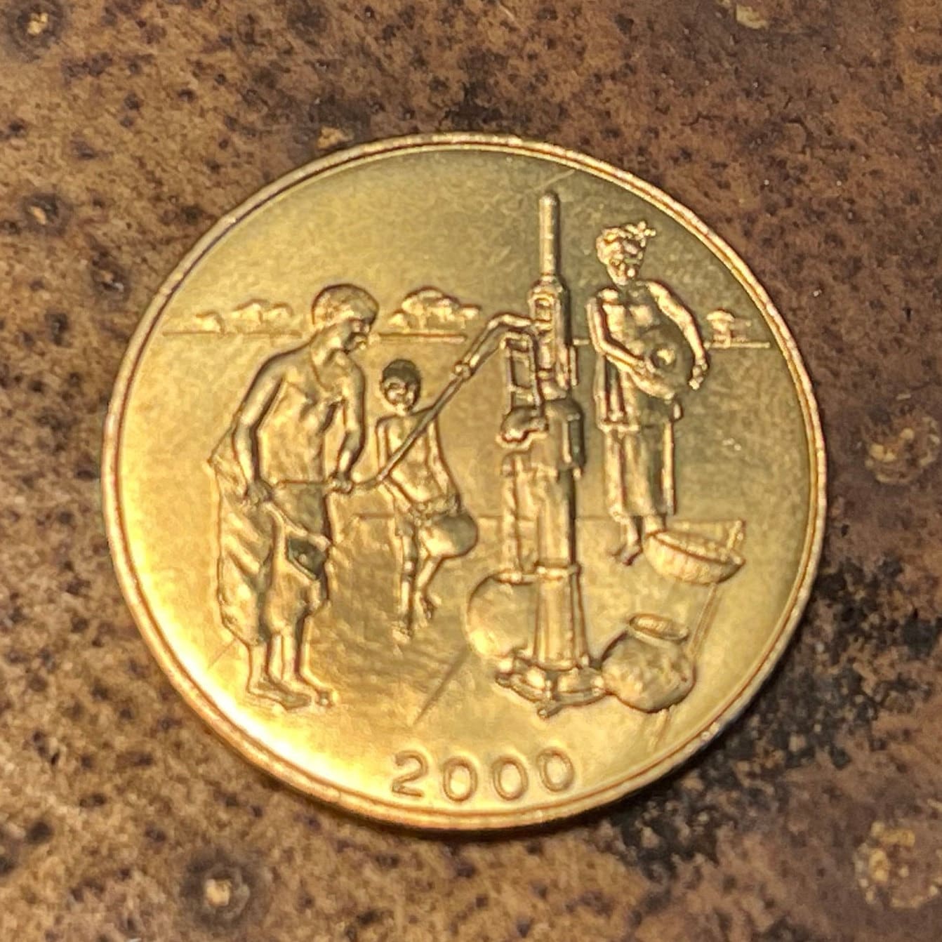 Akan Sawfish Goldweight & Human Right to Water: Women at Hand-Pump Well 10 CFA Francs West African States Authentic Coin Money for Jewelry