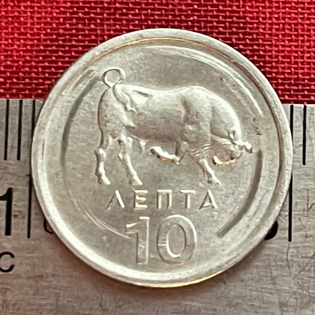 Charging Bull 10 Lepta Greece Authentic Coin Money for Jewelry and Craft Making (Taurus) (Bull-leaping) (Minoan Fresco) (Taureador Frescoes)