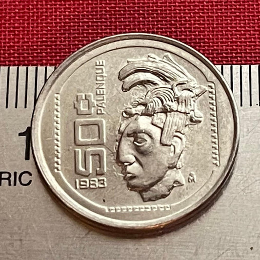 Ancient Astronaut Lord Pakal the Great & Eagle with Snake 50 Centavos Mexico Authentic Coin Money (Pacal) (Classic Maya) (1983) (Palenque)