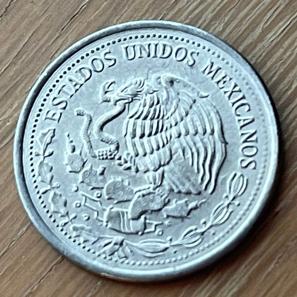 Ancient Astronaut Lord Pakal the Great & Eagle with Snake 50 Centavos Mexico Authentic Coin Money (Pacal) (Classic Maya) (1983) (Palenque)