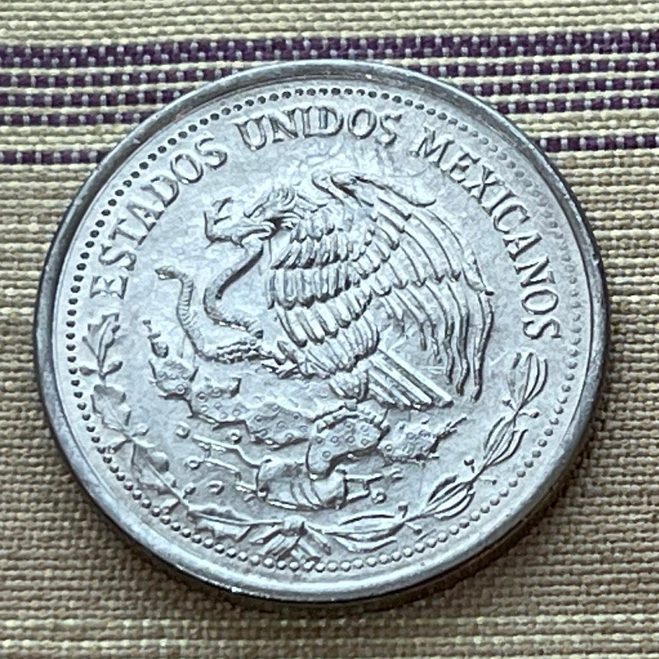 Ancient Astronaut Lord Pakal the Great & Eagle with Snake 50 Centavos Mexico Authentic Coin Money (Pacal) (Classic Maya) (1983) (Palenque)