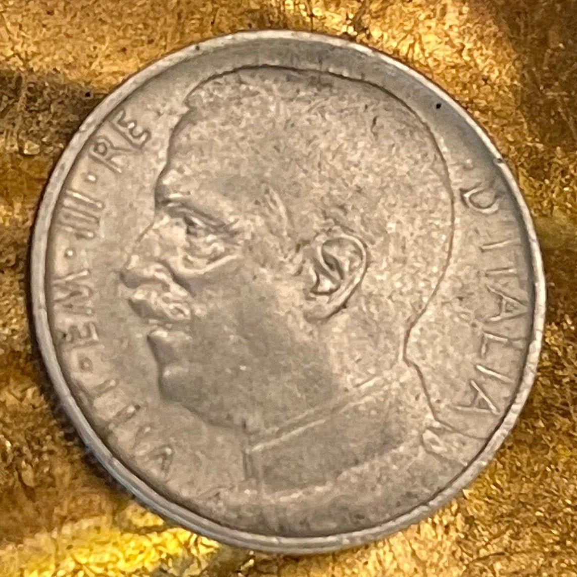 Goddess Aequitas in 4-Lion Chariot 50 Centesimi Italy Authentic Coin Money for Jewelry (King Vittorio Emanuele III) (Goddess of Equity)
