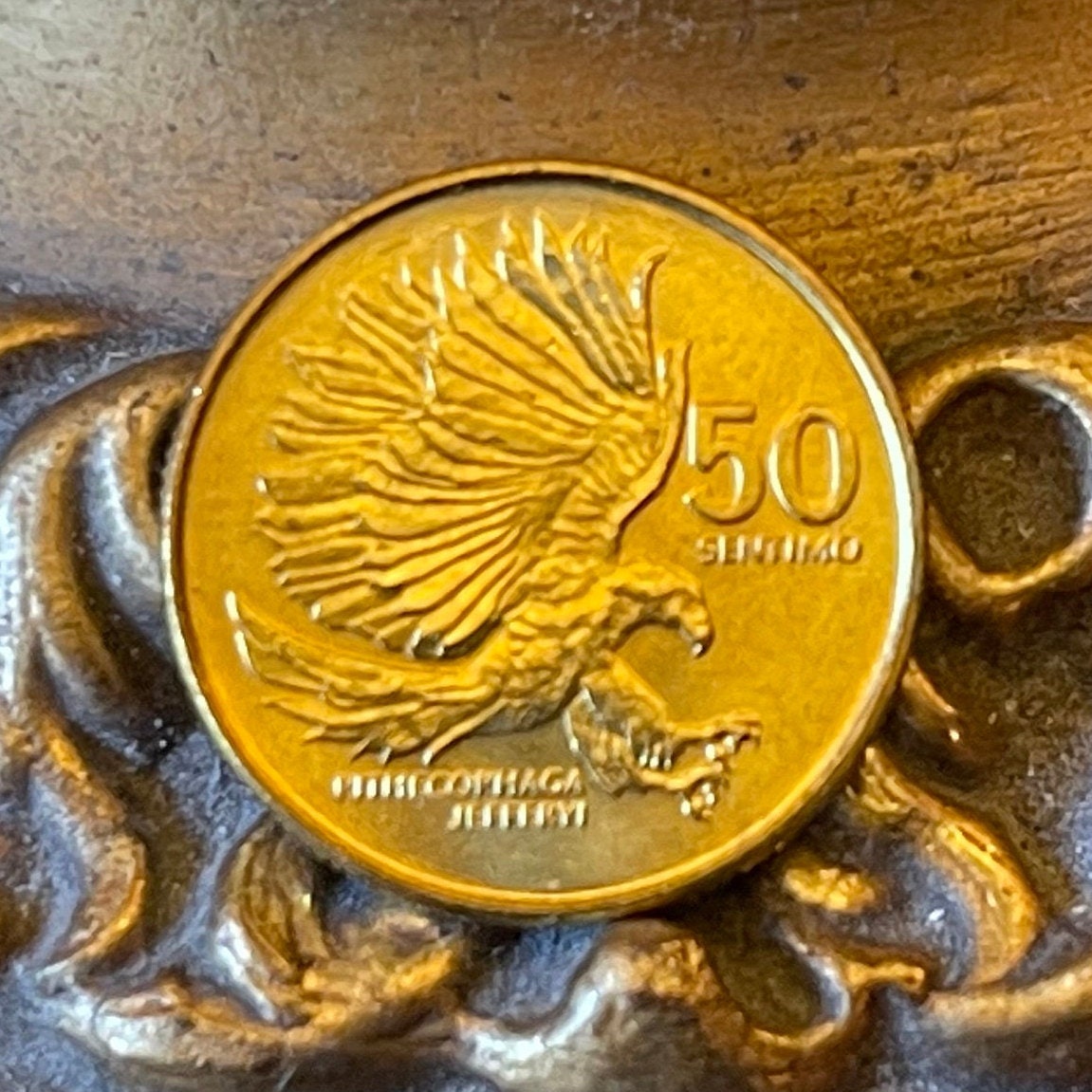 Monkey-Eating Eagle & Plaridel 50 Sentimo Philippines Authentic Coin Money for Jewelry and Craft Making (Marcelo H. del Pilar)