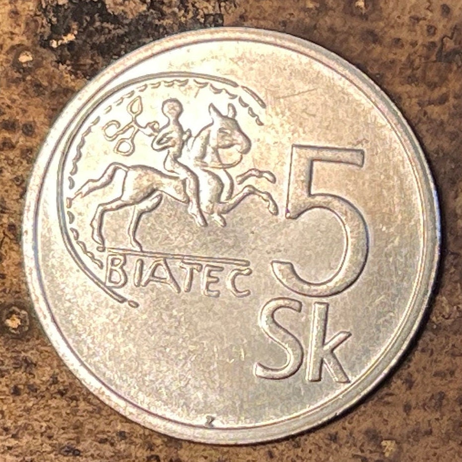 King Biatec on Horse 5 Korun Slovak Republic Authentic Coin Money for Jewelry and Craft Making (Celts) (Celtic Coin)