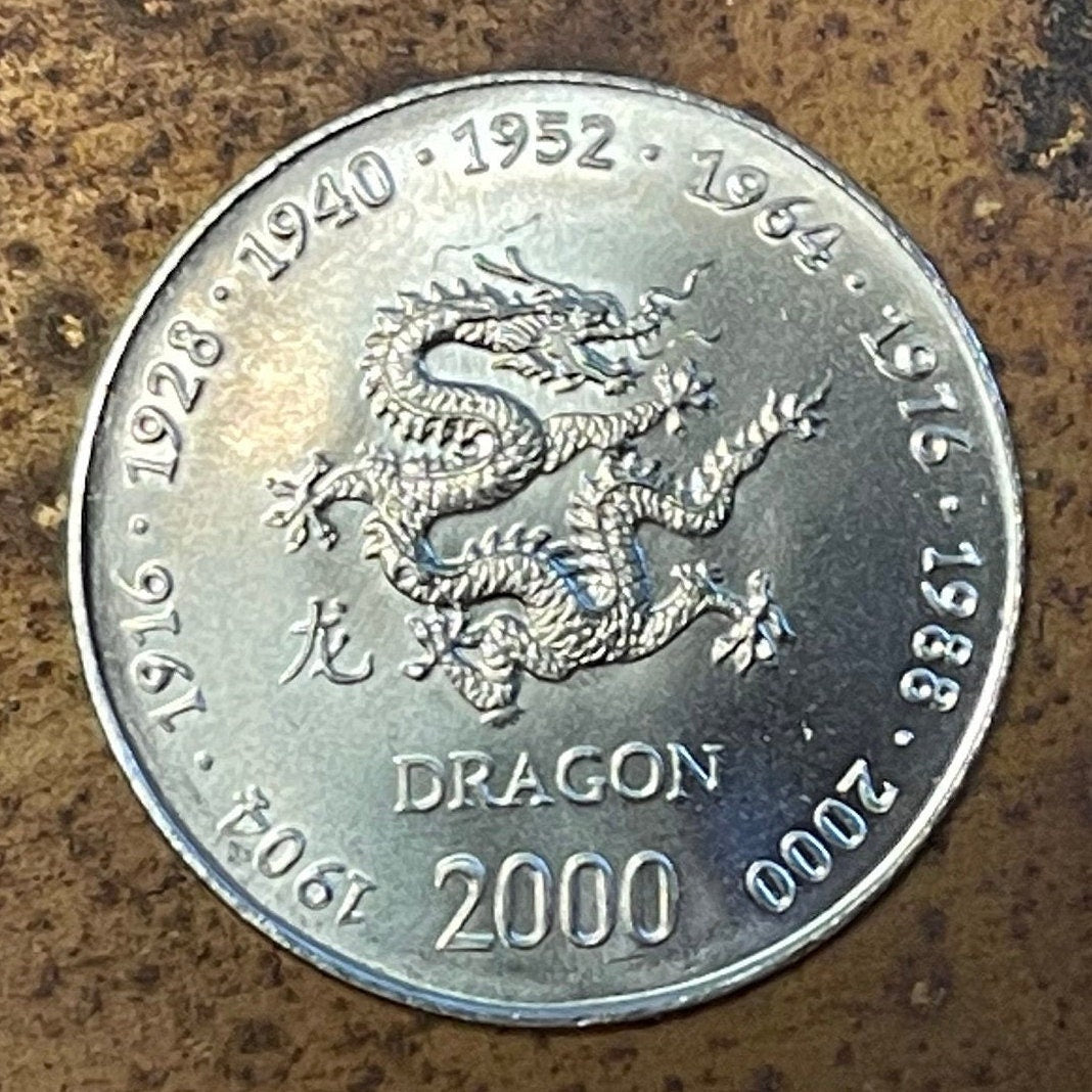 Year of the Dragon Chinese Zodiac 10 Shillings Somalia Authentic Coin Money for Jewelry and Craft Making (2000)