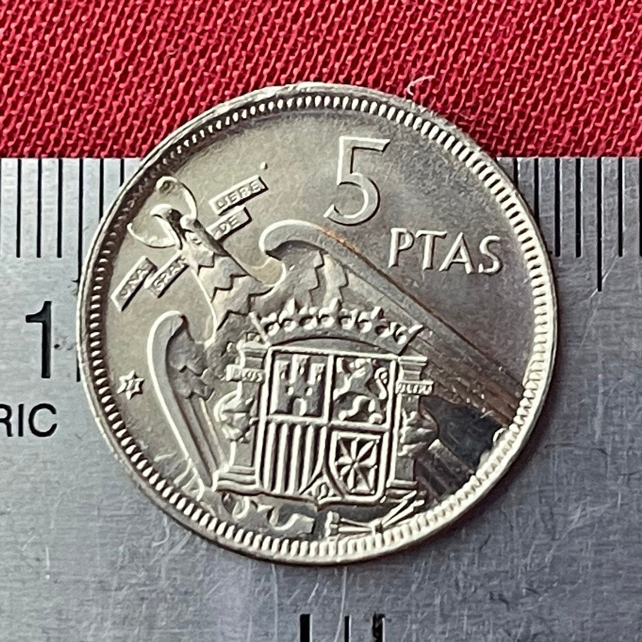Francisco Franco & Eagle of Saint John  5 Pesetas Spain Authentic Coin Money for Jewelry (Eagle of the Evangelist) (John the Evangelist)