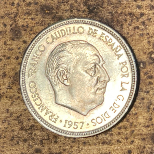 Francisco Franco & Eagle of Saint John  5 Pesetas Spain Authentic Coin Money for Jewelry (Eagle of the Evangelist) (John the Evangelist)