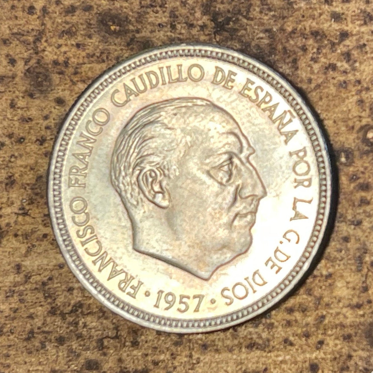 Francisco Franco & Eagle of Saint John  5 Pesetas Spain Authentic Coin Money for Jewelry (Eagle of the Evangelist) (John the Evangelist)