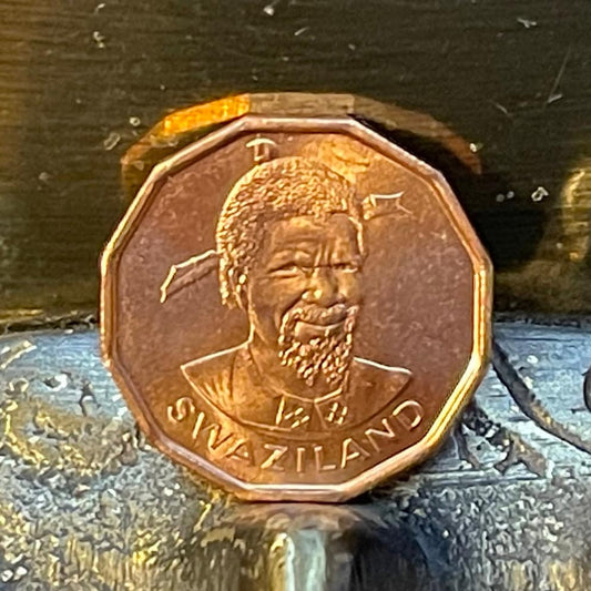 King Sobhuza & Pineapple 1 Cent Swaziland Authentic Coin Money for Jewelry (1975) (1000 Grandchildren) (Polygamy) (Dodecagonal) (Eswatini)