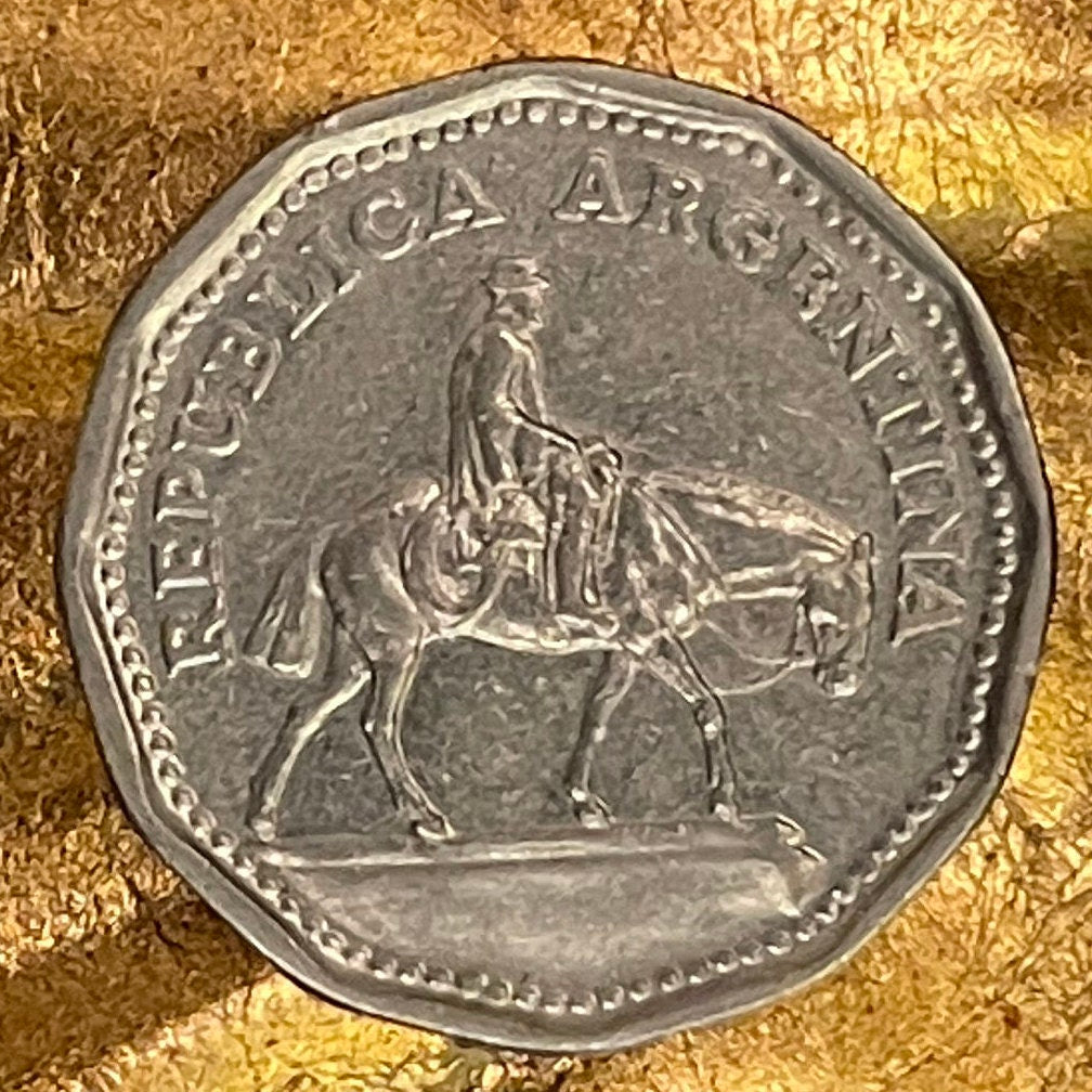 El Gaucho Resero Statue 10 Pesos Argentina Authentic Coin Money for Jewelry (Buenos Aires) (Cowboy) (Herdsman) (Dodecahedron)
