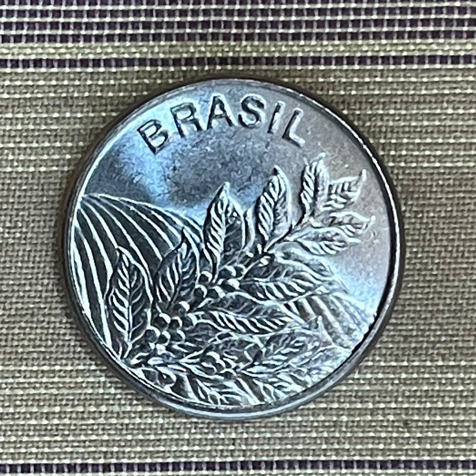 Coffee Beans 5 Crucieros Brazil Authentic Coin Money for Jewelry and Craft Making (Coffee Plant) (Plantation) (Java) (Coffee Addict)