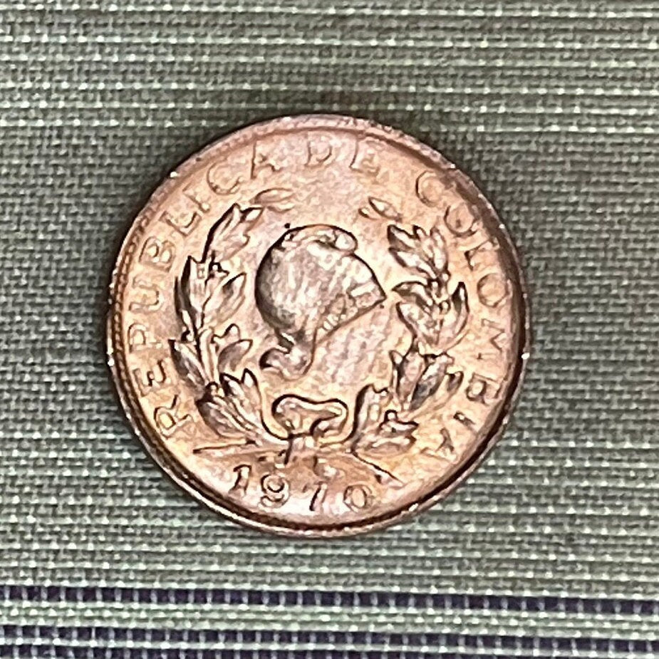 Coffee Beans & Liberty Cap 1 Centavo Columbia Authentic Coin Money for Jewelry and Craft Making (Cornucopia) (Coffee Plants)