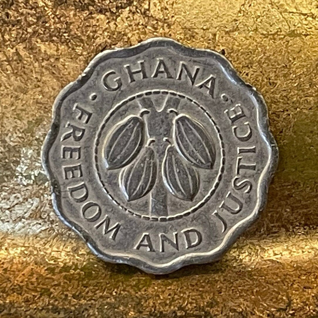 Cocoa Pods 2 1/2 Pesewas Ghana Authentic Coin Money for Jewelry and Craft Making (Chocolate) (Cacao Beans) (Cocoa Beans) (Scalloped Edge)