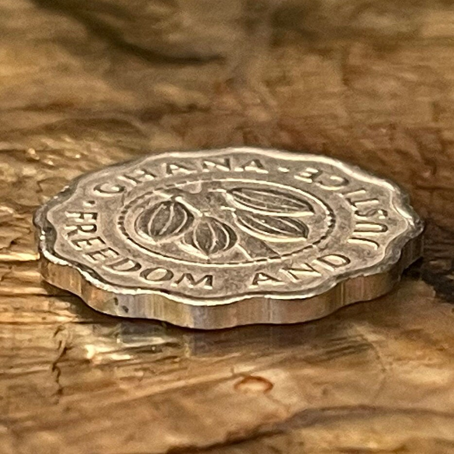 Cocoa Pods 2 1/2 Pesewas Ghana Authentic Coin Money for Jewelry and Craft Making (Chocolate) (Cacao Beans) (Cocoa Beans) (Scalloped Edge)