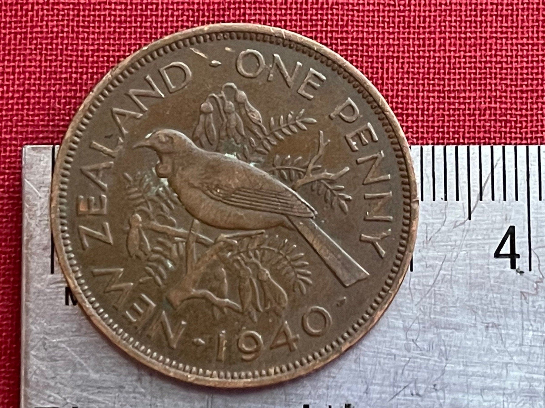 Tui Bird & King George VI 1 Penny New Zealand Authentic Coin Money for Jewelry and Craft Making (Maori) (Talking Bird) (Kowhai)