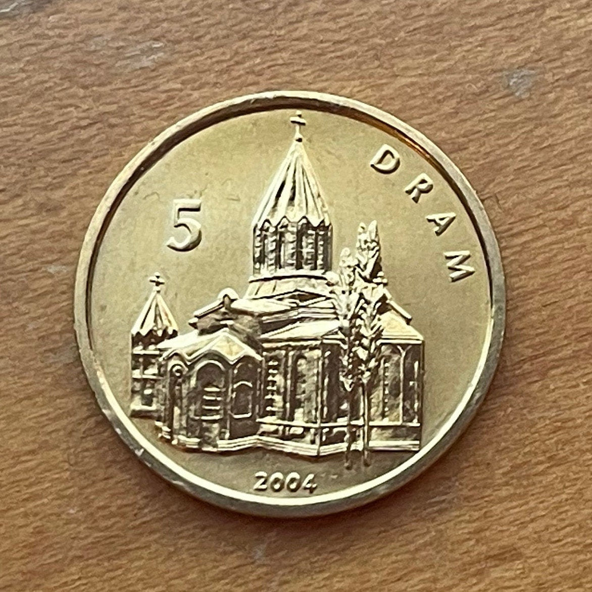 Holy Savior Cathedral 5 Drams Nagorno-Karabakh Authentic Coin Money for Jewelry and Craft Making (Ghazanchetsots) (2004) (Armenian Coin)