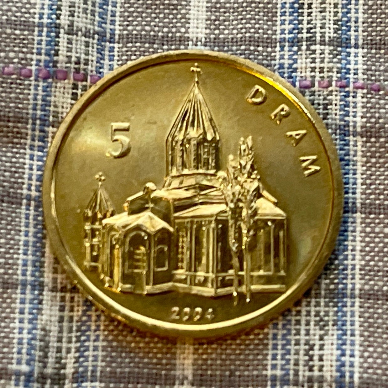 Holy Savior Cathedral 5 Drams Nagorno-Karabakh Authentic Coin Money for Jewelry and Craft Making (Ghazanchetsots) (2004) (Armenian Coin)