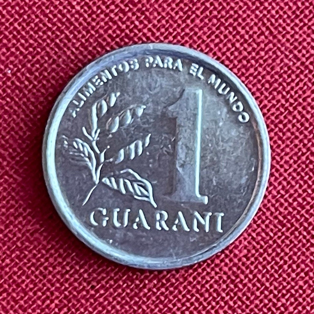 Soybeans & Soldier 1 Guarani Paraguay Authentic Coin Money for Jewelry and Craft Making (Food for the World) (FAO)