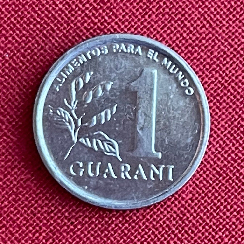 Soldier & Soybeans 1 Guarani Paraguay Authentic Coin Money for Jewelry and Craft Making (Food for the World) (FAO) (Rifle)