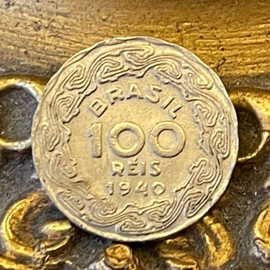 Marajoara Matrilineal Motif & Getúlio Vargas 100 Reis Brazil Authentic Coin Money for Jewelry (Marajo) (Pre-Columbian) (Indented) Goddess