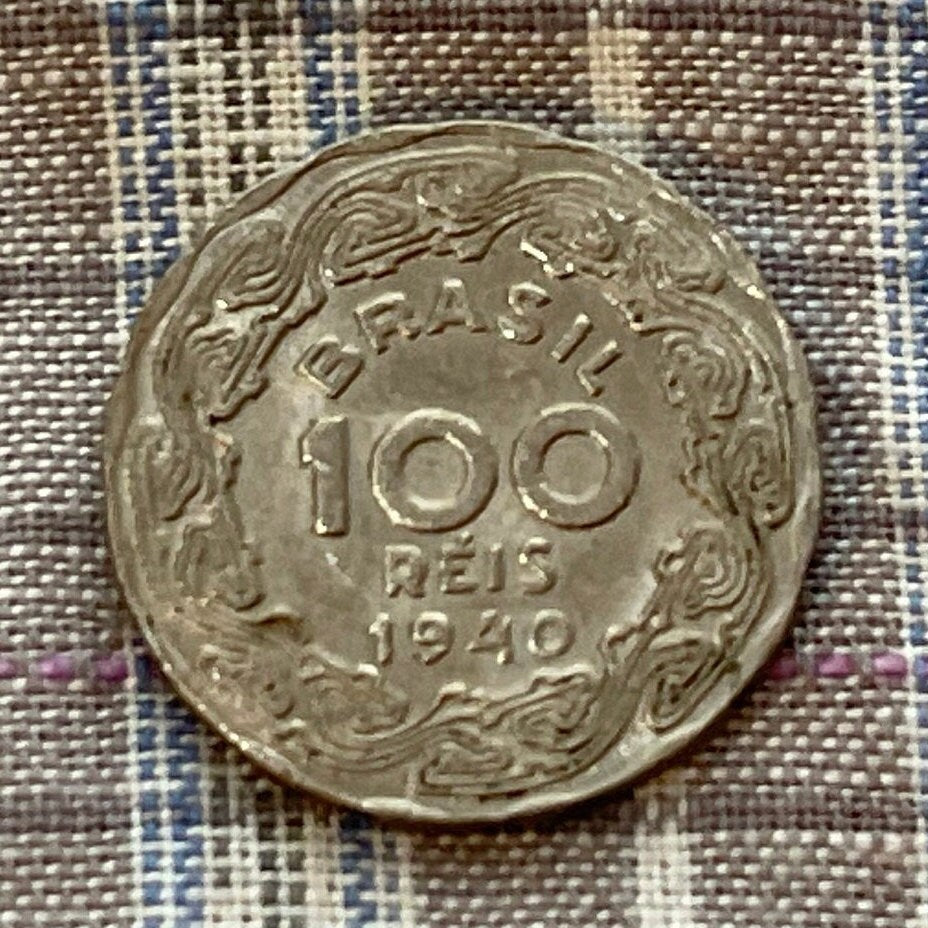 Marajoara Matrilineal Motif & Getúlio Vargas 100 Reis Brazil Authentic Coin Money for Jewelry (Marajo) (Pre-Columbian) (Indented) Goddess