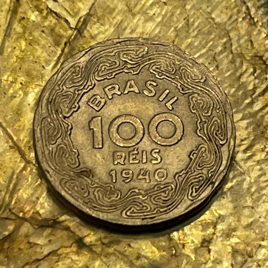 Marajoara Matrilineal Motif & Getúlio Vargas 100 Reis Brazil Authentic Coin Money for Jewelry (Marajo) (Pre-Columbian) (Indented) Goddess