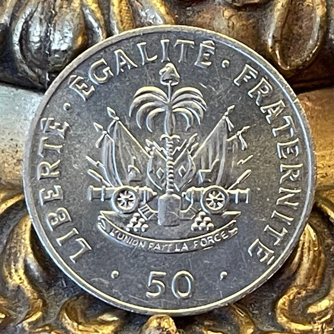 Charlemagne Péralte 50 Centimes Haiti Authentic Coin Money for Jewelry and Craft Making (Haiti Coat of Arms) (BLM) (Black Lives Matter) 1991