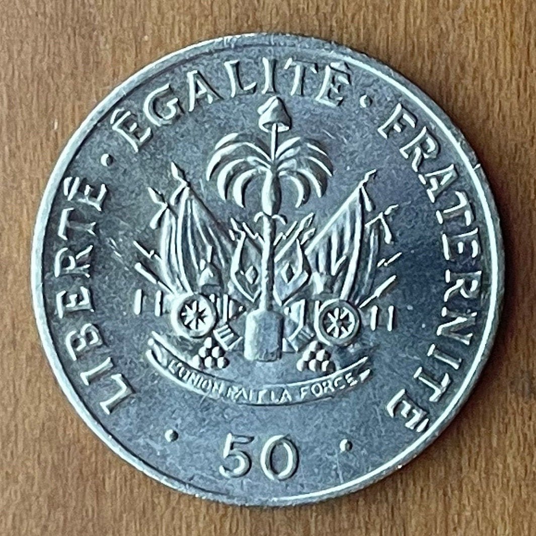 Charlemagne Péralte 50 Centimes Haiti Authentic Coin Money for Jewelry and Craft Making (Haiti Coat of Arms) (BLM) (Black Lives Matter) 1991